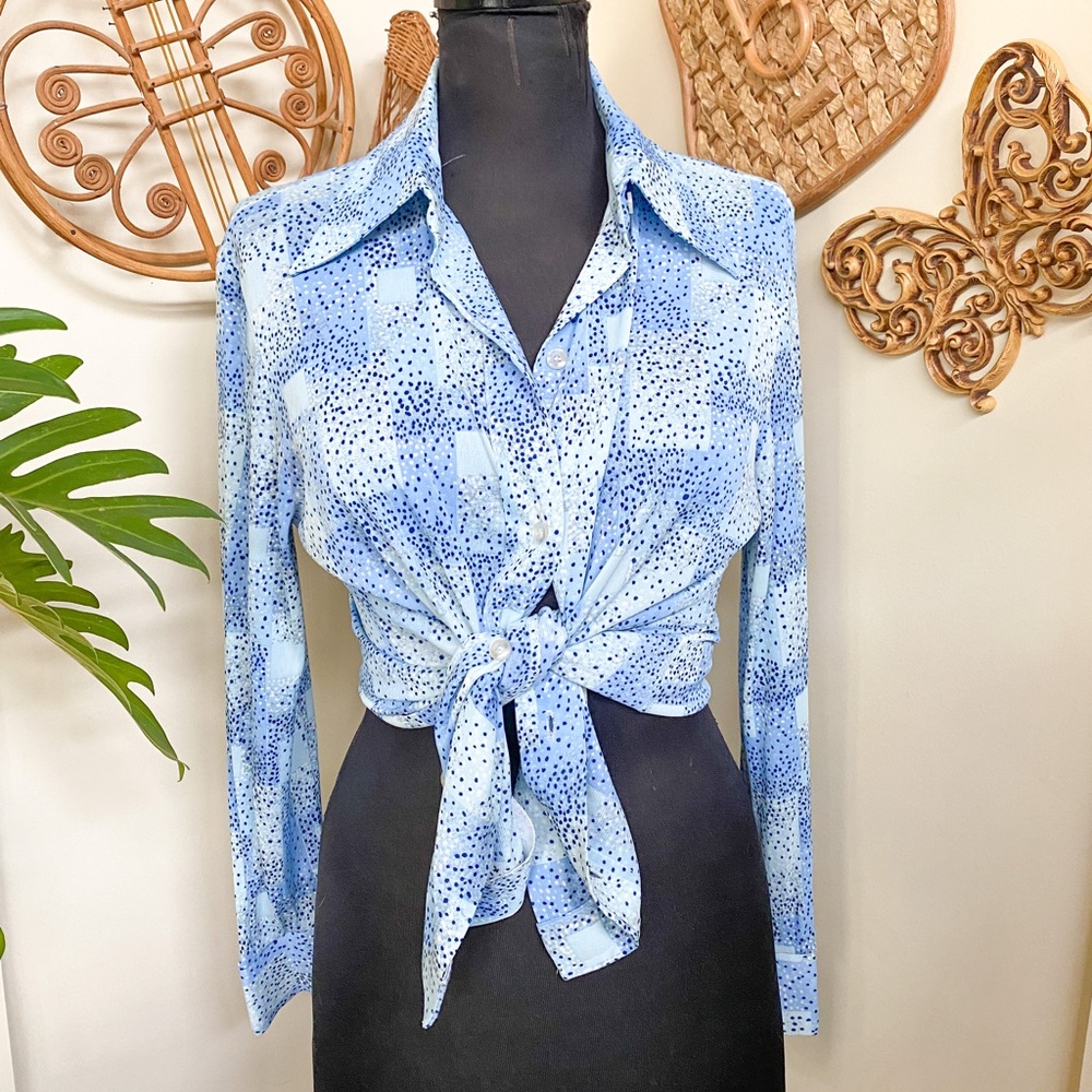 Vintage 70s Blue Dagger Collar Shirt